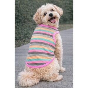 Striped Dog Tank Top Pink Orange Green Grey Sleeveless Pet Shirt Size Large NEW